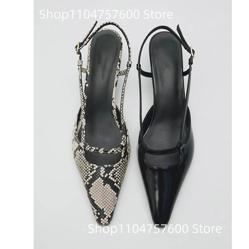 Leather Classic Strap - Kadın Slingback Sivri Burun Alçak İnce
